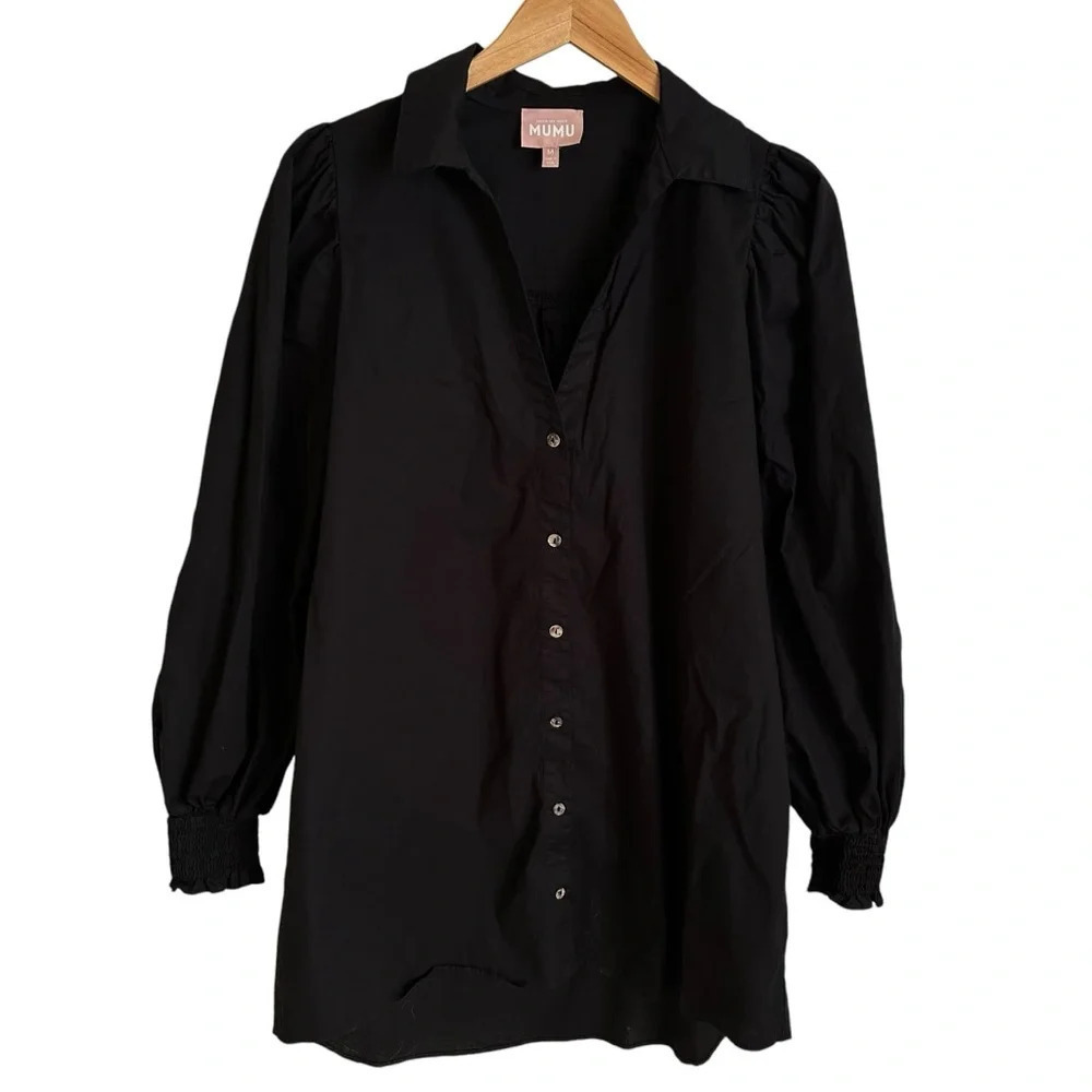 Show Me Your Mumu size medium Black Allure Button Up Shirt Dress Cotton Stretch